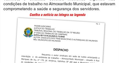 Justiça manda regularizar condições do Almoxarifado Municipal em Valinhos